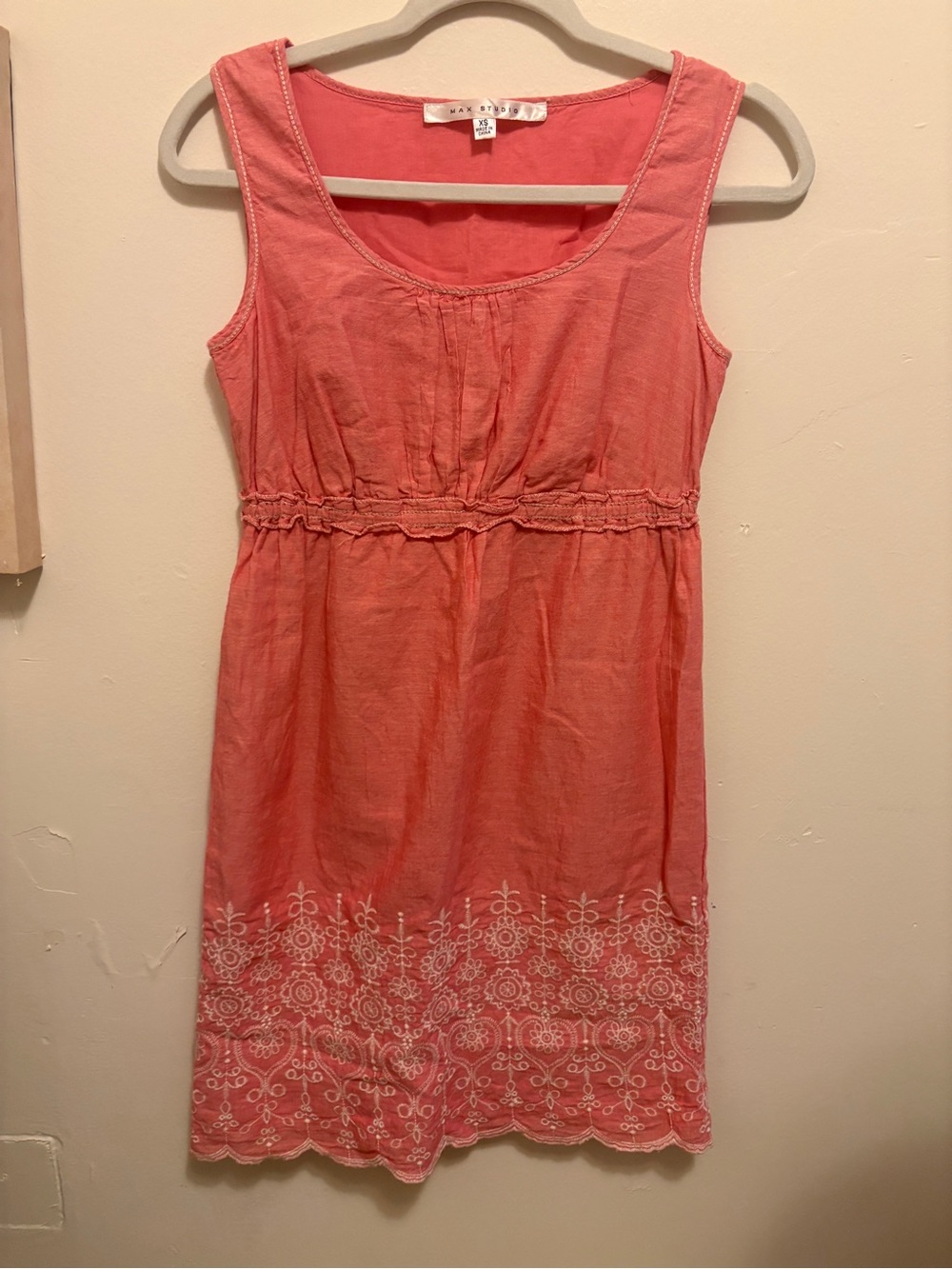 Max Studio Coral Pink Sleeveless Embroidered Hem Dress